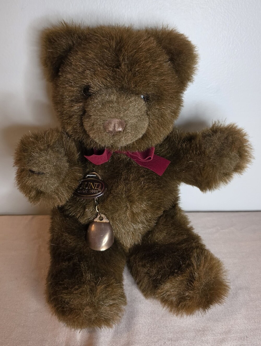 Gund 1983 Vintage Plush Brown Bear Accent Teddy Bear with Bell